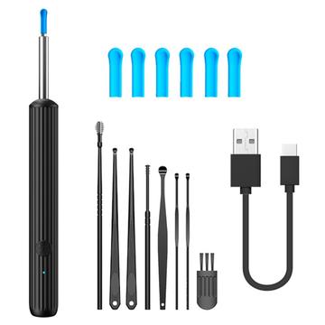 Visuellt endoskop för öronrengöring med LED-lampa - Svart