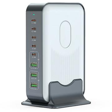 WLX-F8B GaN 8-portars stationär laddningsstation för bärbara datorer, surfplattor och telefoner - 200W
