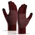 WM 1 par Unisex stickade varma handskar pekskärm stretchiga vantar stickade fodrade handskar - vinröd