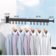 Väggmonterad klädhängare/torkställning i aluminium - vikbar, 2 leder - svart