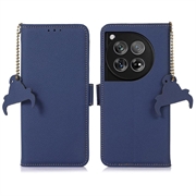 OnePlus 12 Läder Plånboksfodral med RFID - Blå