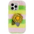 3D Plush Furry Winter iPhone 14 Pro TPU Skal - Gul Rosa