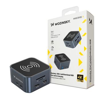Wozinsky WHBC09Y8S Multifunktionell 12-i-1 USB-C-hubb med 15W trådlös laddning - Grå