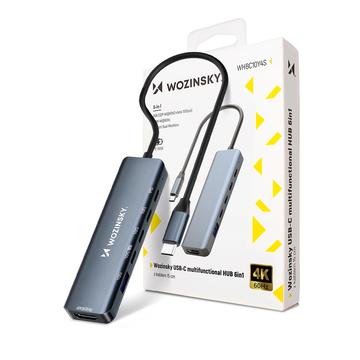 Wozinsky WHBC10Y4S Multifunktionell 6-i-1 USB-C-hubb - Grå