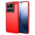Xiaomi 14 Pro Borstat TPU Skal - Kolfiber - Röd