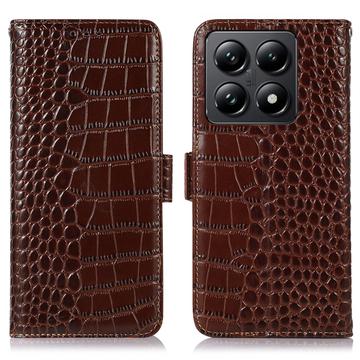 Xiaomi 14T Crocodile Serie Läder Plånboksfodral med RFID - Brun