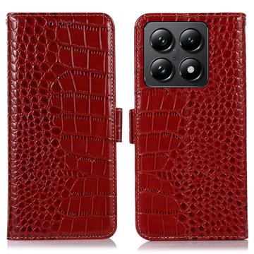 Xiaomi 14T Crocodile Serie Läder Plånboksfodral med RFID - Röd