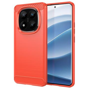 Xiaomi Redmi Note 14 Pro+ 5G Borstat TPU Skal - Kolfiber - Röd