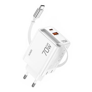 Xundd XDCH-109 70W GaN snabbladdare med USB-C-kabel - EU-kontakt - Vit