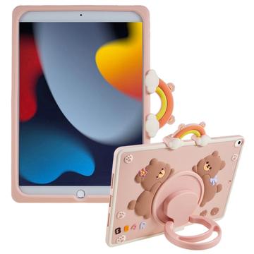 iPad 10.2 2019/2020/2021 Tecknad björn Silikonfodral med kickstand - Rosa
