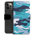 iPhone 12 Pro Max Premium Plånboksfodral - Blå Kamouflage