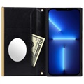 iPhone 13 Mini Plånboksfodral med Sminkspegel - Svart
