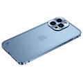 iPhone 13 Pro Max Metall Bumper med Baksida i Härdat Glas - Blå