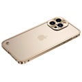iPhone 13 Pro Max Metall Bumper med Baksida i Härdat Glas - Guld