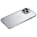 iPhone 13 Pro Max Metall Bumper med Baksida i Härdat Glas - Silver