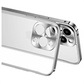 iPhone 13 Pro Max Metall Bumper med Baksida i Härdat Glas - Silver