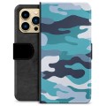 iPhone 13 Pro Max Premium Plånboksfodral - Blå Kamouflage
