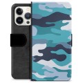iPhone 13 Pro Premium Plånboksfodral - Blå Kamouflage