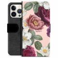 iPhone 13 Pro Premium Plånboksfodral - Romantiska Blommor