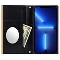 iPhone 13 Pro Plånboksfodral med Sminkspegel - Svart