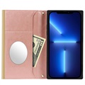 iPhone 13 Pro Plånboksfodral med Sminkspegel - Roséguld