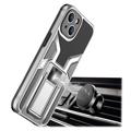 iPhone 14 Hybrid Skal med Metall Stativ - Silver