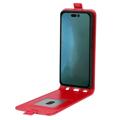 iPhone 14 Vertikalt Flip Fodral med Korthållare - Röd