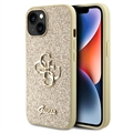 iPhone 15 Guess Fixed Glitter 4G Metal Logo Skal - Guld