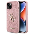 iPhone 15 Guess Fixed Glitter 4G Metal Logo Skal - Rosa