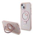 iPhone 15 Hello Kitty IML Ringstand Glitter MagSafe Skal - Rosa