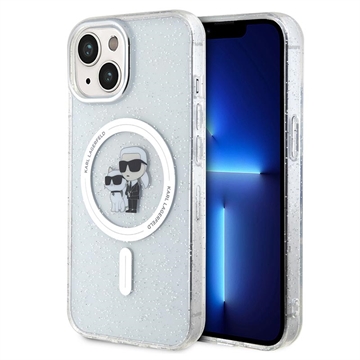 iPhone 15 Karl Lagerfeld IML Glitter Karl & Choupette MagSafe Skal - Klar