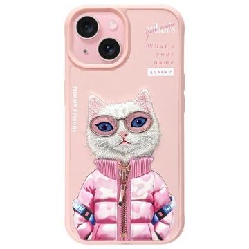iPhone 15 Nimmy Friends Cool&Cute 2.0 katt skal - rosa