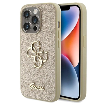 iPhone 15 Pro Guess Fixed Glitter 4G Metal Logo Skal - Guld