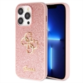 iPhone 15 Pro Guess Fixed Glitter 4G Metal Logo Skal - Rosa