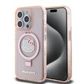 iPhone 15 Pro Hello Kitty IML Ringstand Glitter MagSafe Skal - Rosa