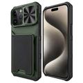 iPhone 15 Pro Hybridfodral med korthållare - MagSafe-kompatibelt - Grön