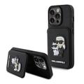 iPhone 15 Pro Karl Lagerfeld Saffiano fodral med korthållare och stativ Karl & Choupette - svart