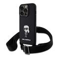 iPhone 15 Pro Karl Lagerfeld Saffiano Crossbody Metal Ikonik-fodral - Svart