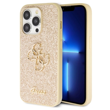 iPhone 15 Pro Max Guess Fixed Glitter 4G Metal Logo Skal - Guld