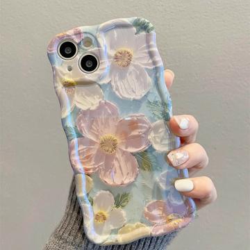 iPhone 15 TPU-skal med vågiga kanter och oljemålning - blommor