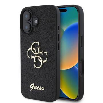 iPhone 16 Guess Fixed Glitter 4G Metal Logo Skal - Svart