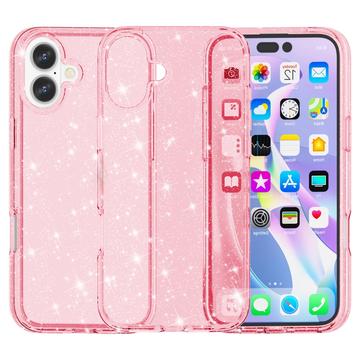 iPhone 16 Plus Stylish Glitter Series Hybrid Skal - Rosa