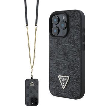 iPhone 16 Pro Guess 4G Strass Triangle Metal Logo Skal med Crossbody-rem