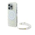 iPhone 16 Pro Guess IML Flowers Allover Electros kal med pärlband - MagSafe-kompatibel - Vit