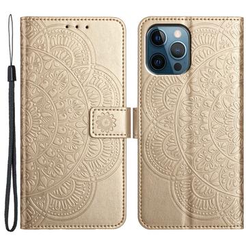 iPhone 16 Pro Max Mandala Series Plånboksfodral - Guld