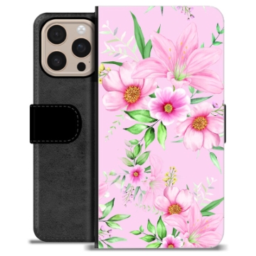 iPhone 16 Pro Max Premium Plånboksfodral - Vattenfärg Blommor