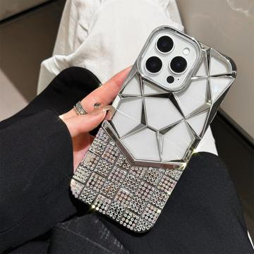 iPhone 16 Pro Max Rhinestone Geometriskt diamantmönster skal - Silver