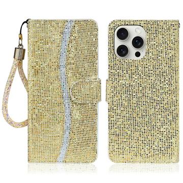 iPhone 16 Pro Max Plånboksfodral med glitter - Guld
