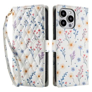 iPhone 16 Pro Rombiskt blommigt plånboksfodral