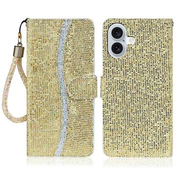 iPhone 16 Plånboksfodral med glitter - Guld